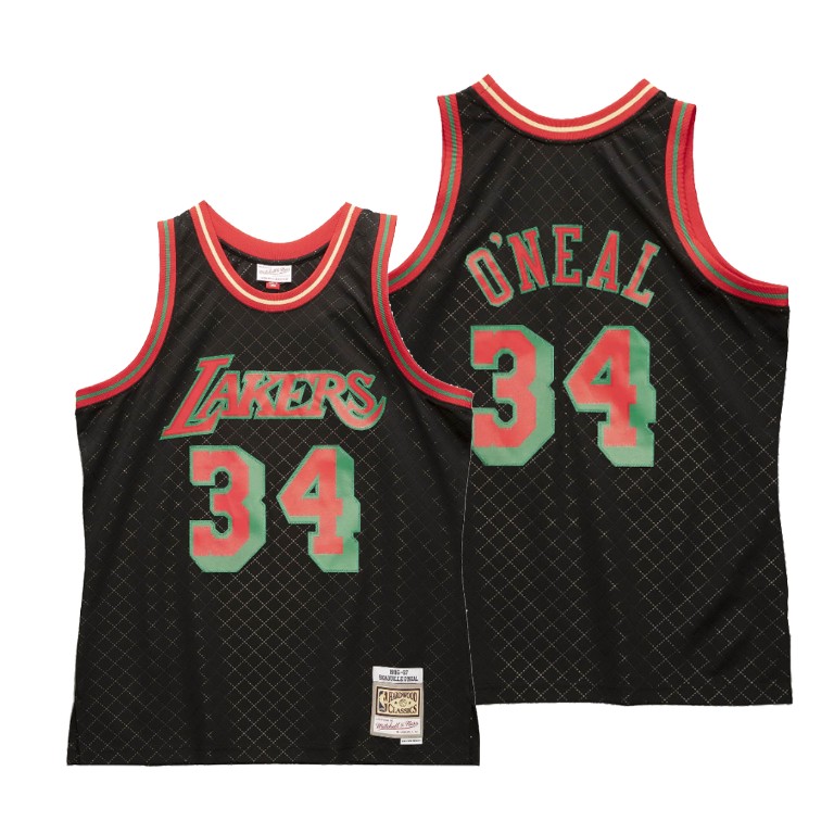 Men's Los Angeles Lakers Shaquille O'Neal #34 NBA Neapolitan Hardwood Classics Black Basketball Jersey KCZ2083RF
